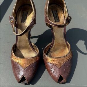 Prada Brown Leather Peep-Toe Heels